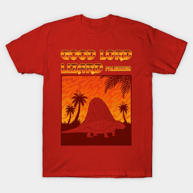 Good Lord Lizard: Paleozoic - Retro Dimetro Fire T-Shirt by Good Lord Lizard